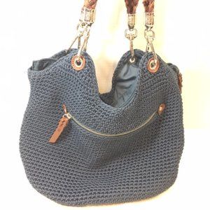 The SAK HOBO Navy Blue Crochet Shoulder Handbag Detachable Handles